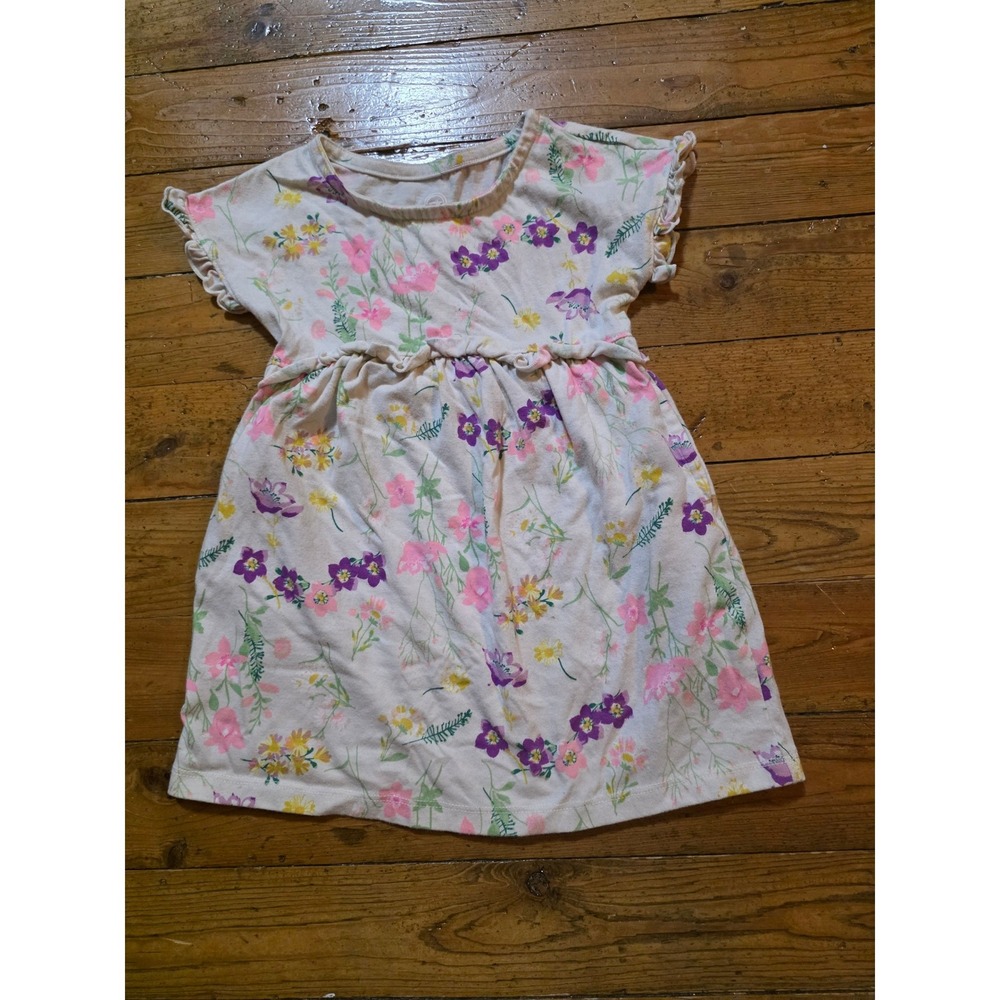 Wonder Nation Toddler Girls‎ Floral Ruffle Short Sleeve Dress White Pink 2T
